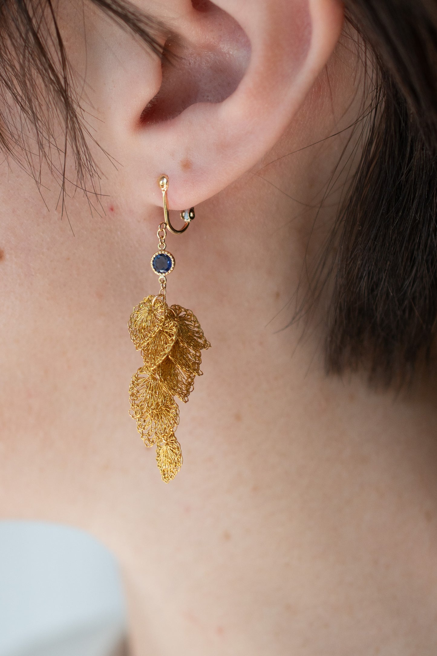 Gold leaf earrings - Iolite | Hand-pressed genuine gold thread K18YG
