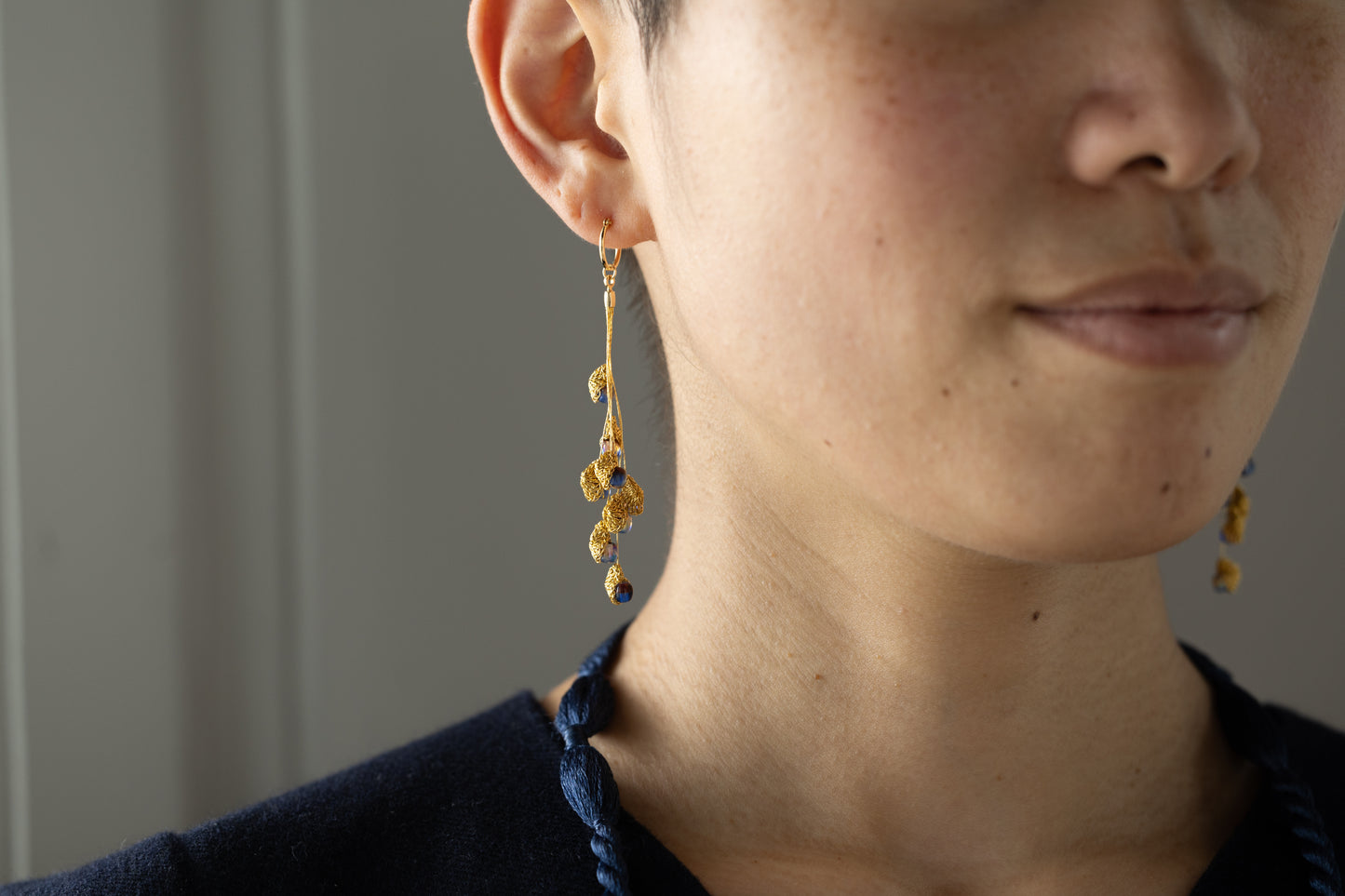 Venetian glass earrings | Hand-pressed genuine gold thread K18YG